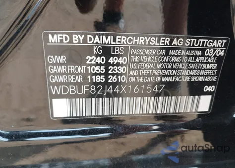 2004 Mercedes-Benz E 320 4Matic z USA, uszkodzony, nr VIN WDBUF82J44X161547